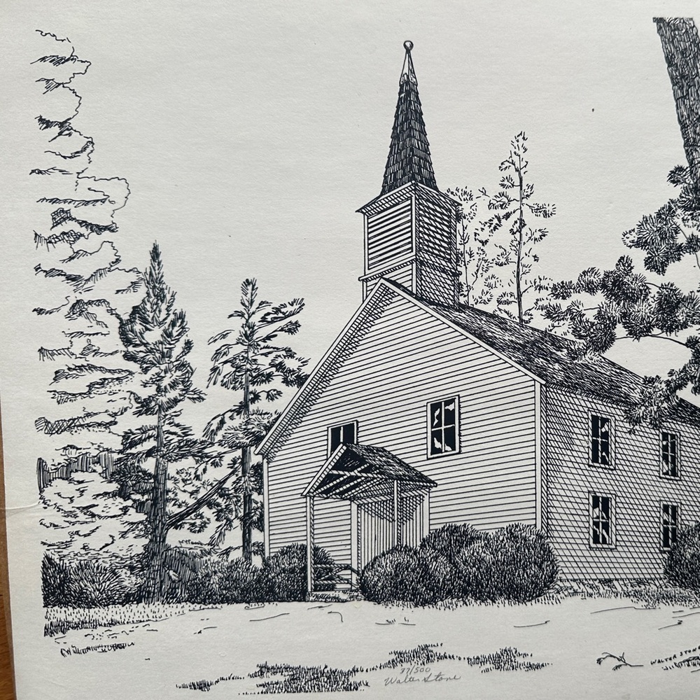 “Old Church” Vintage Pen and Ink Print of the Church in Tanglewood Park